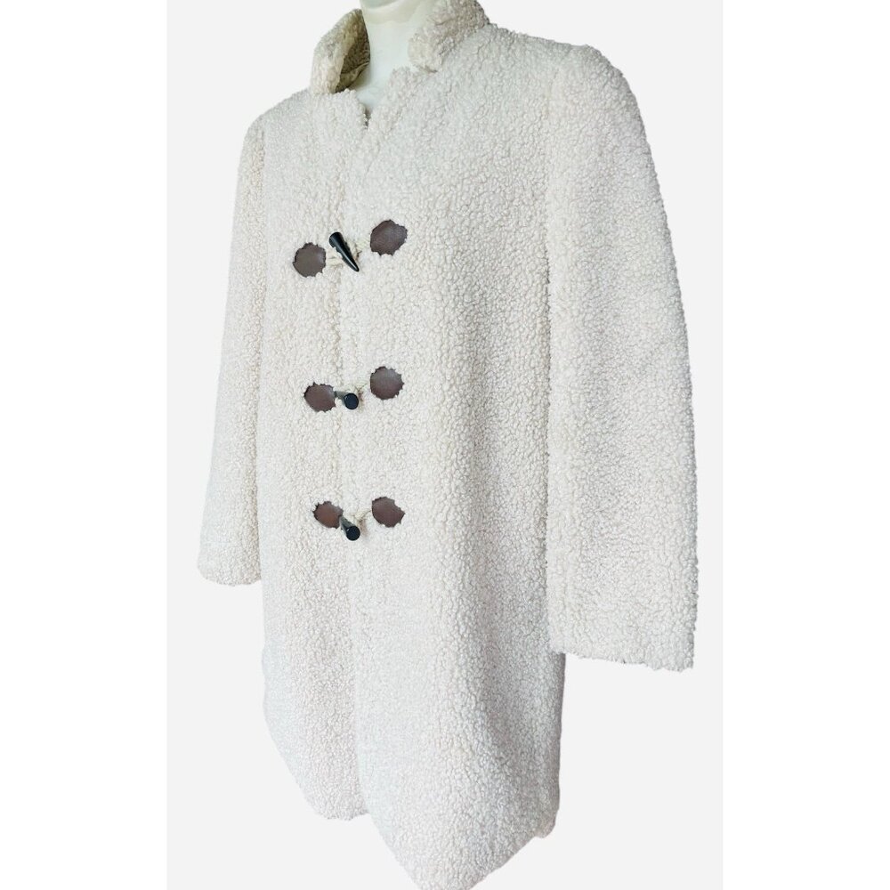 J Crew Sherpa Teddy Faux Fur Shearling Toggle Button Cream Coat Women Size XL - Picture 7 of 11